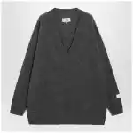 MM6 Maison Margiela Grey mélange oversized V-neck knit sweater