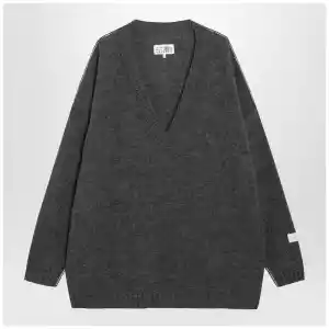 MM6 Maison Margiela Grey mélange oversized V-neck knit sweater