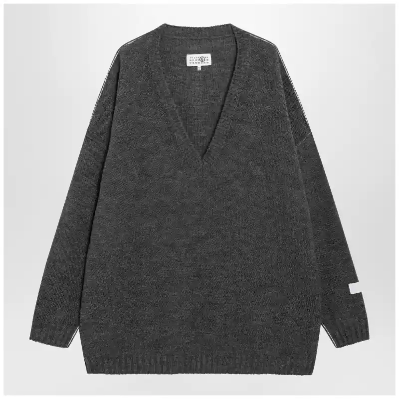 S52HN0016M13289_T_MM6-859M.x MM6 Maison Margiela Grey mélange oversized V-neck knit sweater