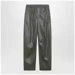 MM6 Maison Margiela Khaki green wide-leg trousers in faux leather
