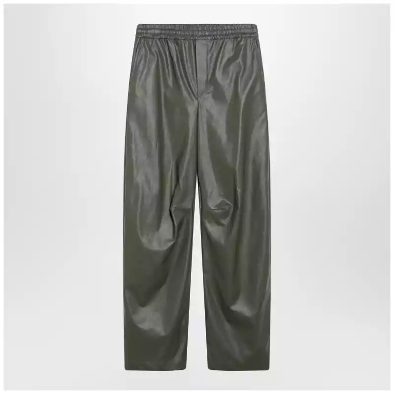 S52KA0575S53057_T_MM6-728.x MM6 Maison Margiela Khaki green wide-leg trousers in faux leather