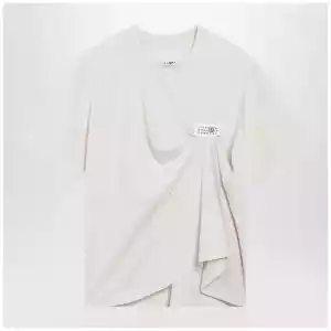 MM6 Maison Margiela Écru draped T-shirt with logo patch