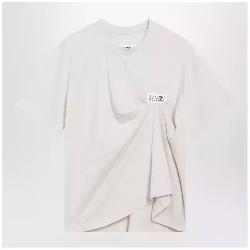 MM6 Maison Margiela Écru draped T-shirt with logo patch