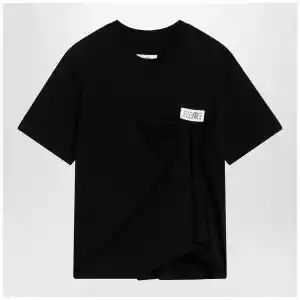 MM6 Maison Margiela Black draped T-shirt with logo patch
