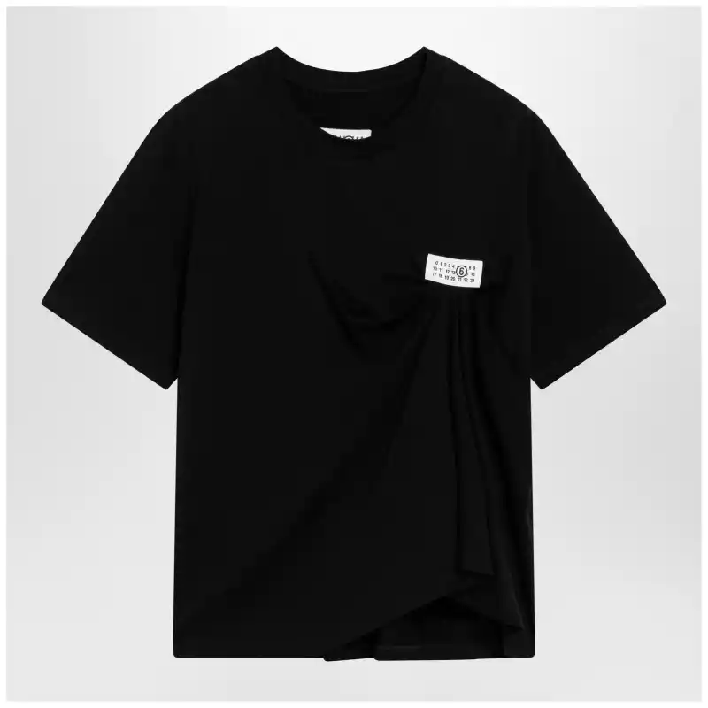 MM6 Maison Margiela Black draped T-shirt with logo patch