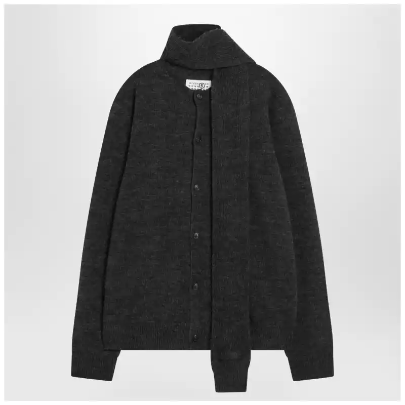 MM6 Maison Margiela Grey wool-blend cardigan with scarf