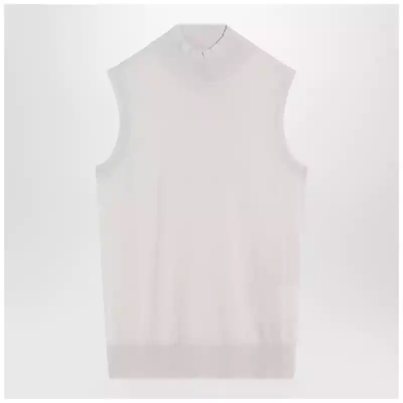 S Max Mara White turtleneck vest in wool