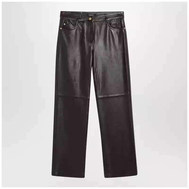 SMMPESCALE_T_MAXS-001.x S Max Mara Brown lamb nappa leather trousers
