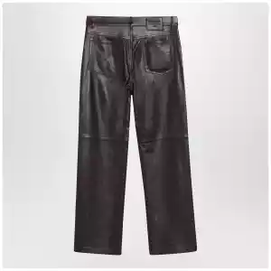 S Max Mara Brown lamb nappa leather trousers