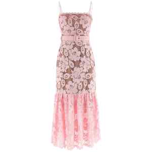 Self-Portrait Pink Crochet Lace Midi Dress