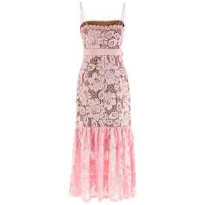 Self-Portrait Pink Crochet Lace Midi Dress