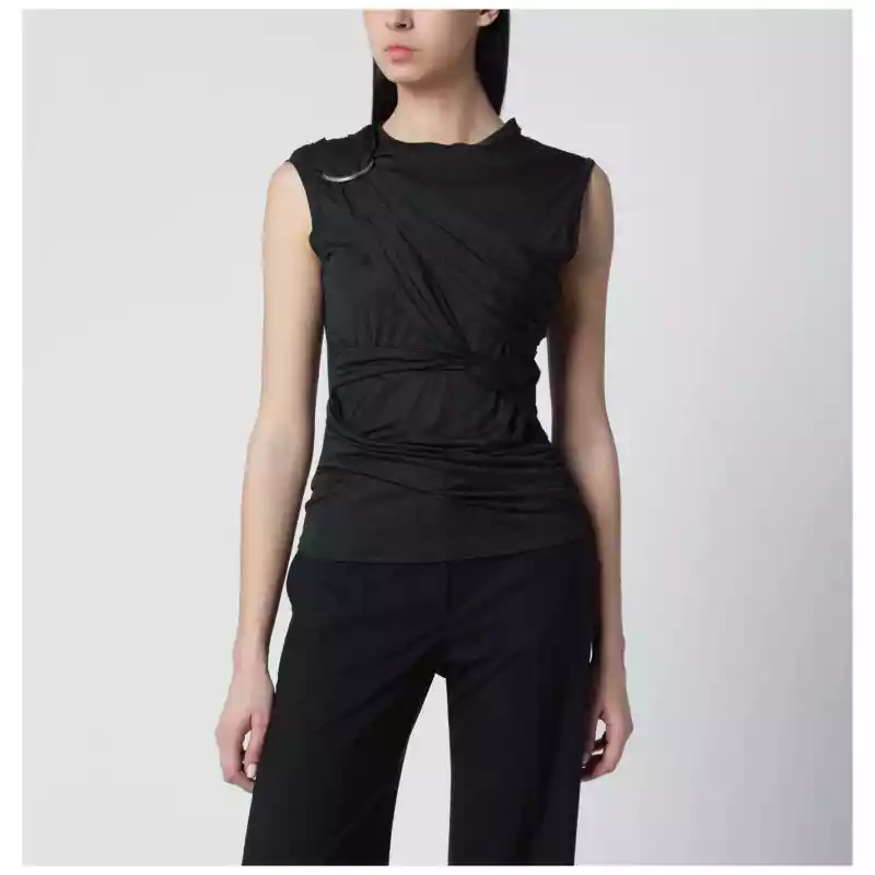 Durazzi Milano Black mélange tank top with braided details