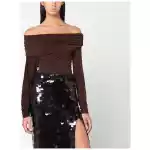 THE ANDAMANE Top with bare shoulders in brown jersey