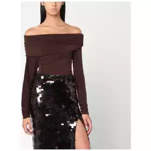 THE ANDAMANE Top with bare shoulders in brown jersey