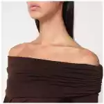 THE ANDAMANE Top with bare shoulders in brown jersey