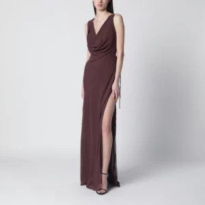 THE ANDAMANE Aubergine silk-blend long dress