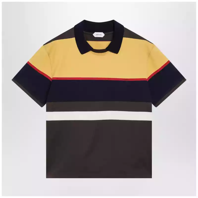 Versace Color-block striped cotton polo T-shirt