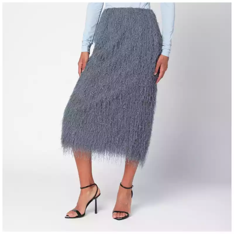 Dries Van Noten Dark grey midi skirt with fringes