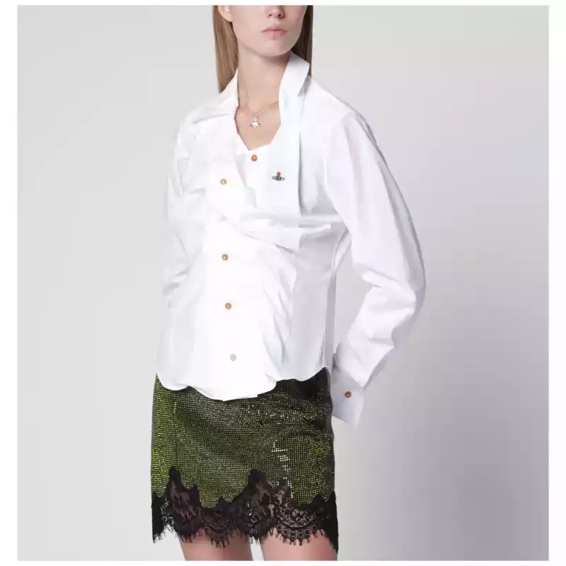Vivienne Westwood Drunken cotton poplin shirt with Orb embroidery, white