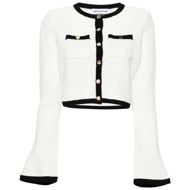 Self-Portrait Pointelle-knit cropped cardigan