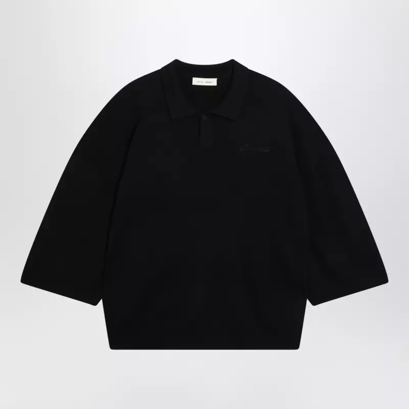 Fear of God Essentials Signature 90s-style knit 3/4-sleeve polo in black