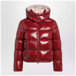Moncler Niveole cropped down jacket in glossy nylon red