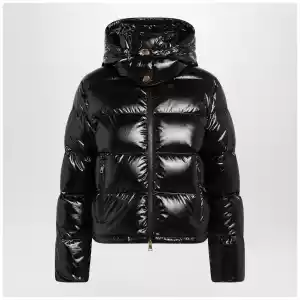 Moncler Niveole cropped down jacket in glossy nylon black