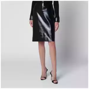 Courreges Courrèges Knee-length lined vinyl skirt in black