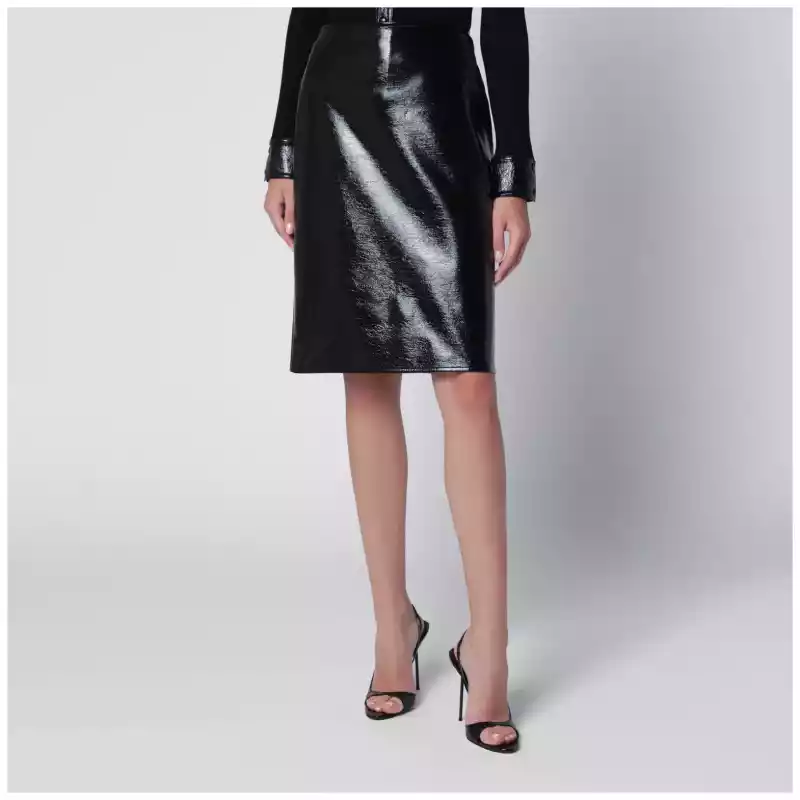 Courreges Courrèges Knee-length lined vinyl skirt in black