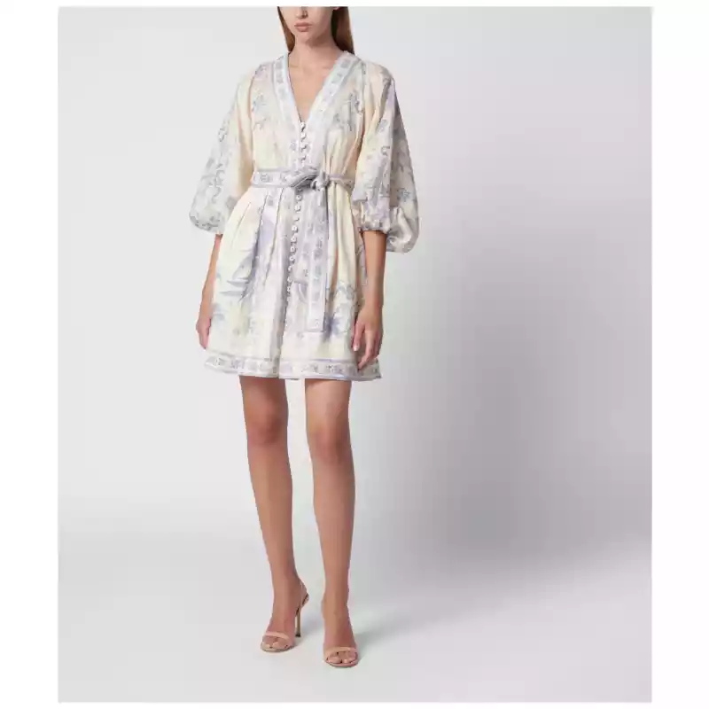ZIMMERMANN Indra Plunge dress in cream/lilac linen