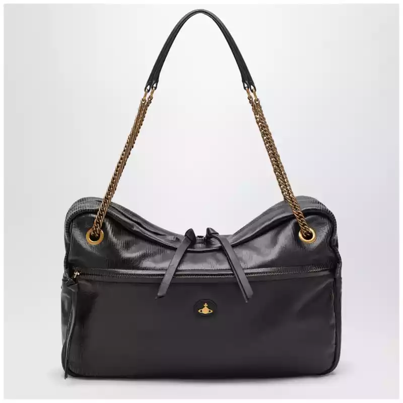 Vivienne Westwood Dolce Large shoulder bag in textured calf leather black/beige