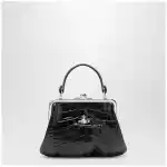 Vivienne Westwood Granny Frame purse in croc-embossed black leather