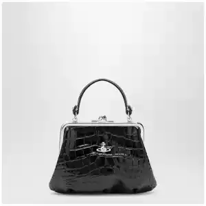 Vivienne Westwood Granny Frame purse in croc-embossed black leather