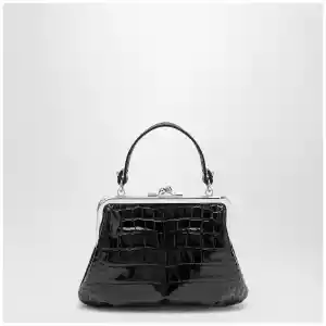 Vivienne Westwood Granny Frame purse in croc-embossed black leather