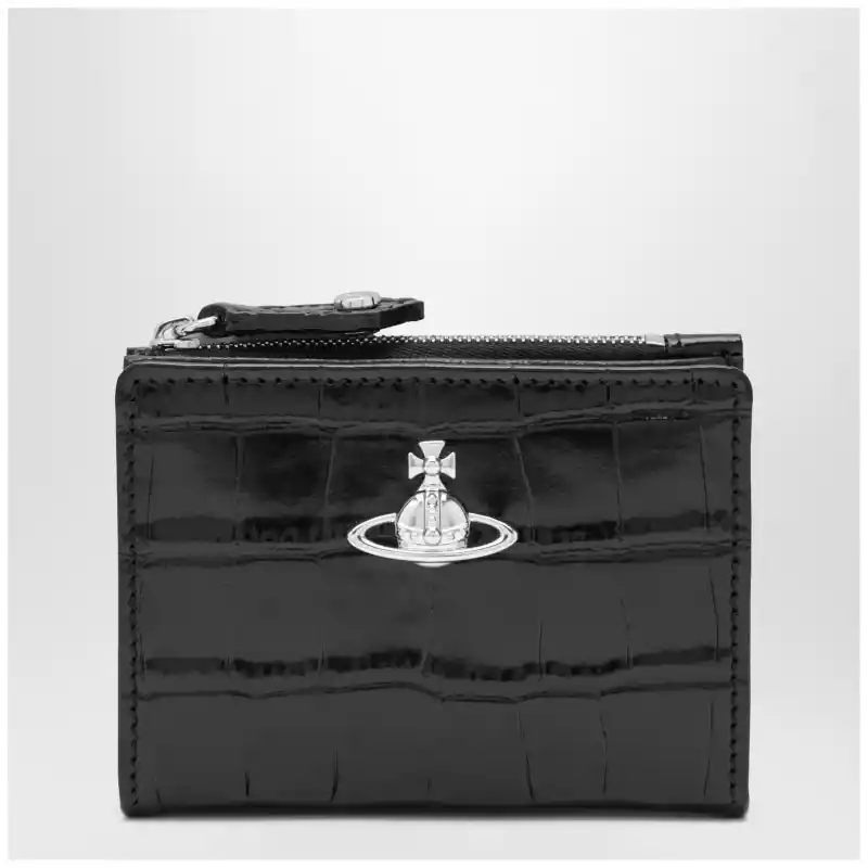 54020010WL0098_T_VIVWE-N401.a Vivienne Westwood Slim Flap crocodile-embossed leather card holder, black