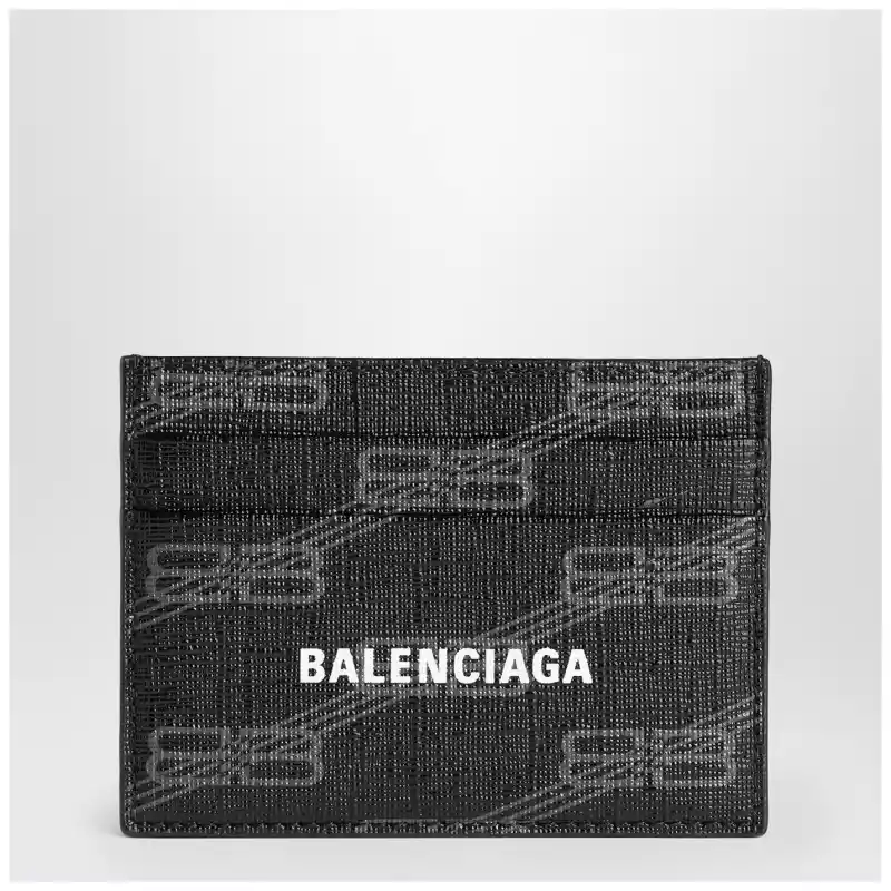 594309210D8_R_BALEN-1061.a Balenciaga Signature card holder in black and grey BB Monogram coated canvas