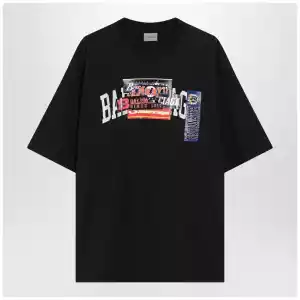 Balenciaga Bumper Stickers medium-fit cotton T-shirt in black