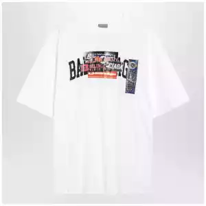 Balenciaga Bumper Stickers medium-fit cotton T-shirt in white