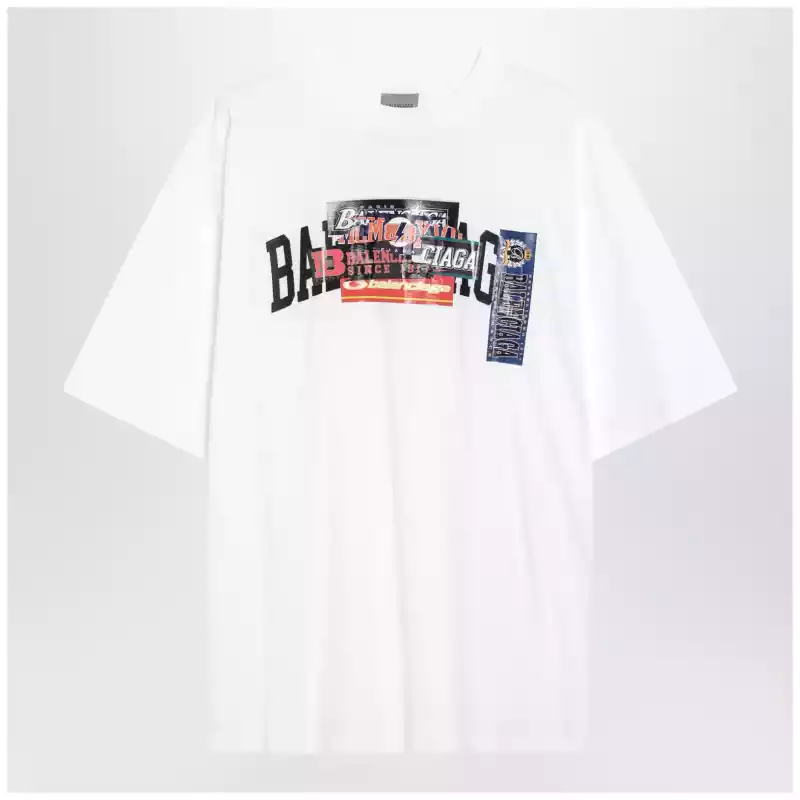 Balenciaga Bumper Stickers medium-fit cotton T-shirt in white