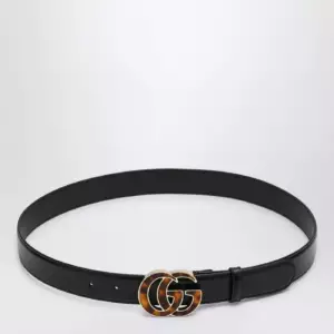 GUCCI Black belt with tortoiseshell GG