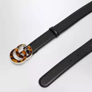 GUCCI Black belt with tortoiseshell GG