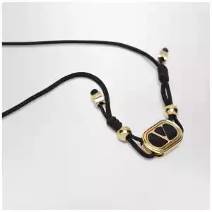 Valentino Garavani Black cord bracelet with enamelled gold V logo
