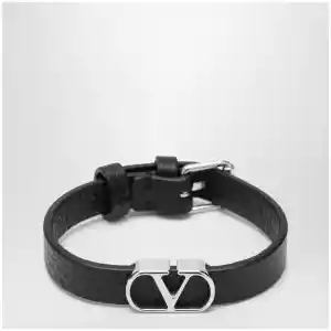 Valentino Garavani VLogo Signature bracelet in grained calfskin leather, black