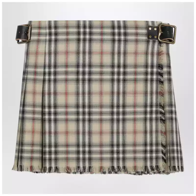 8118152171154_S_BURBE-B9368.x Burberry Beige wool mini kilt with Check pattern