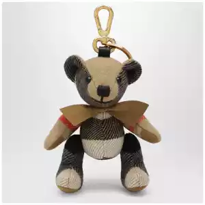 Burberry Thomas teddy bear charm in check cashmere, beige