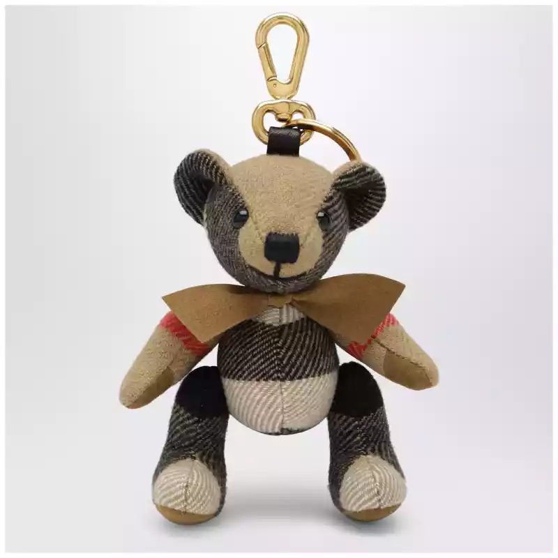 Burberry Thomas teddy bear charm in check cashmere, beige
