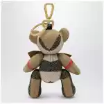 Burberry Thomas teddy bear charm in check cashmere, beige