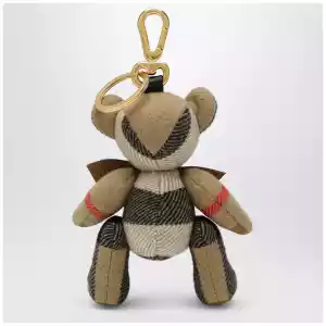 Burberry Thomas teddy bear charm in check cashmere, beige