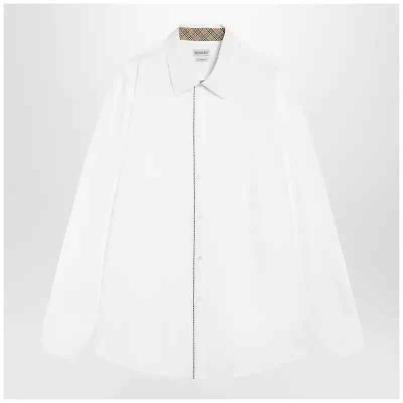 Burberry Classic-fit cotton poplin shirt with Check trim, white