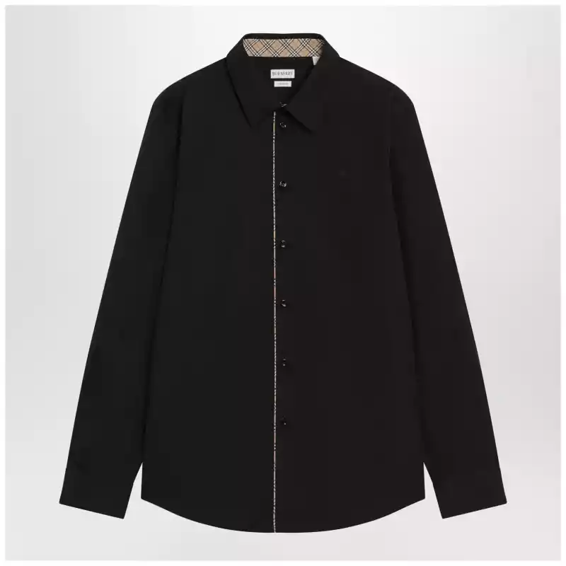 Burberry Classic-fit cotton poplin shirt with Check trim, black
